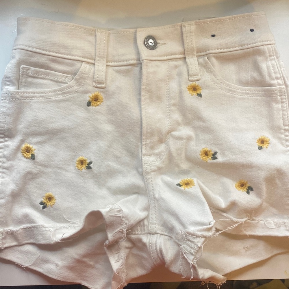 Hollister sunflower embroidered shorts! size 0, waist size 24.